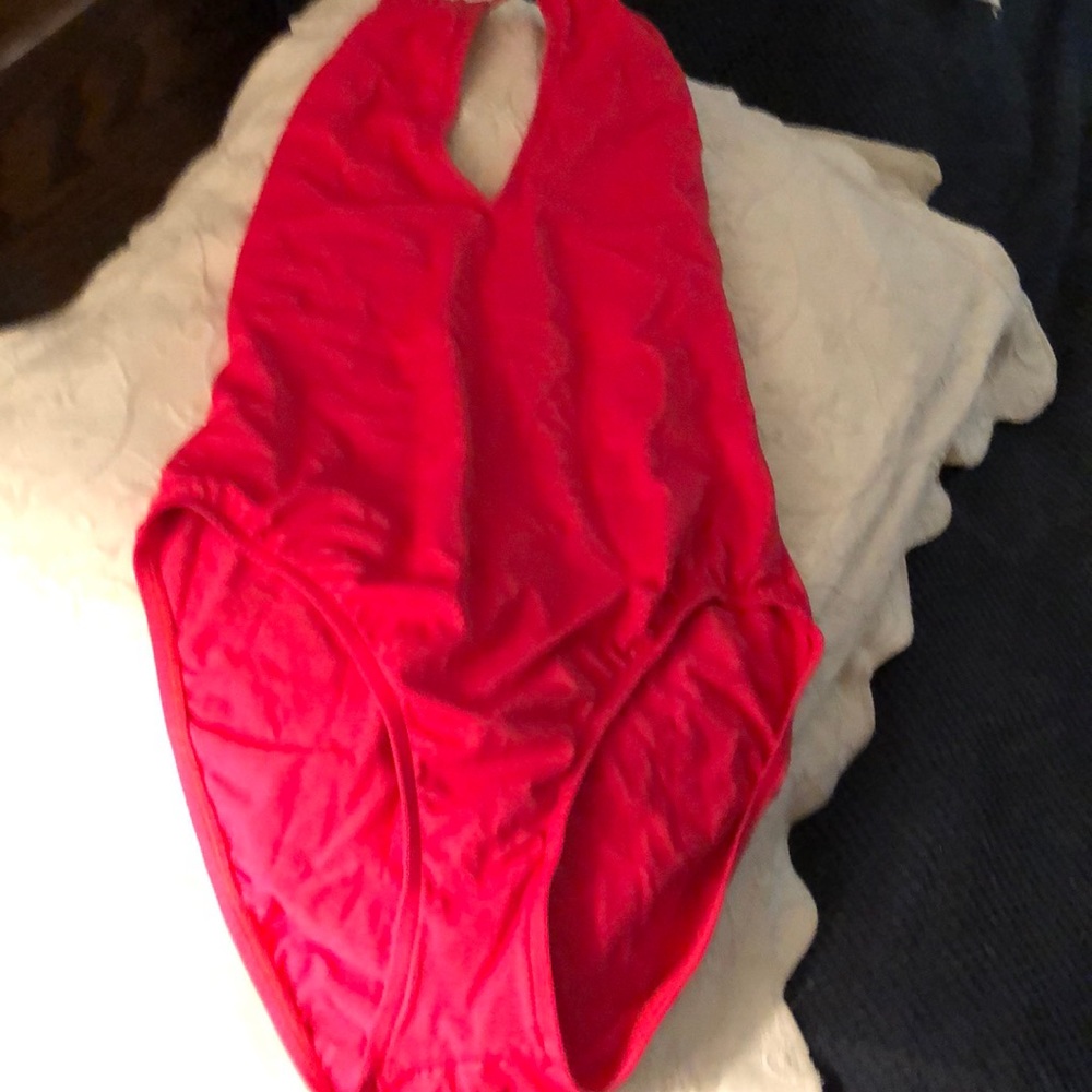 Red one piece bathing suit